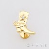 CZ COWBOY BOOT 3D TOP PUSHIN (THREADLESS) 316L SURGICAL STEEL LABRET SET